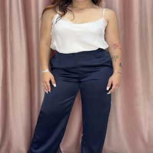 Chino satén azul marino